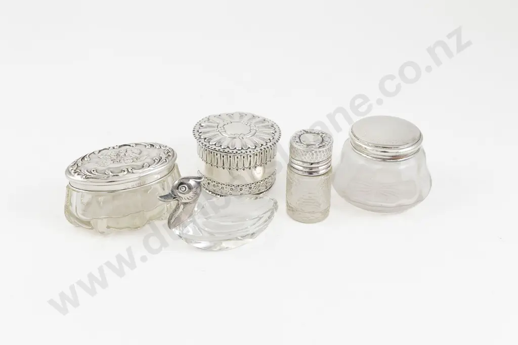 4 Various S/S Dressing Table Jars & Duck Form Glass Salt Image 1++