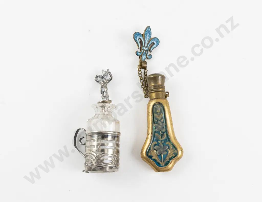 Vintage French Gilt Metal & Glass Chatelaine Scent Flask Image 1++