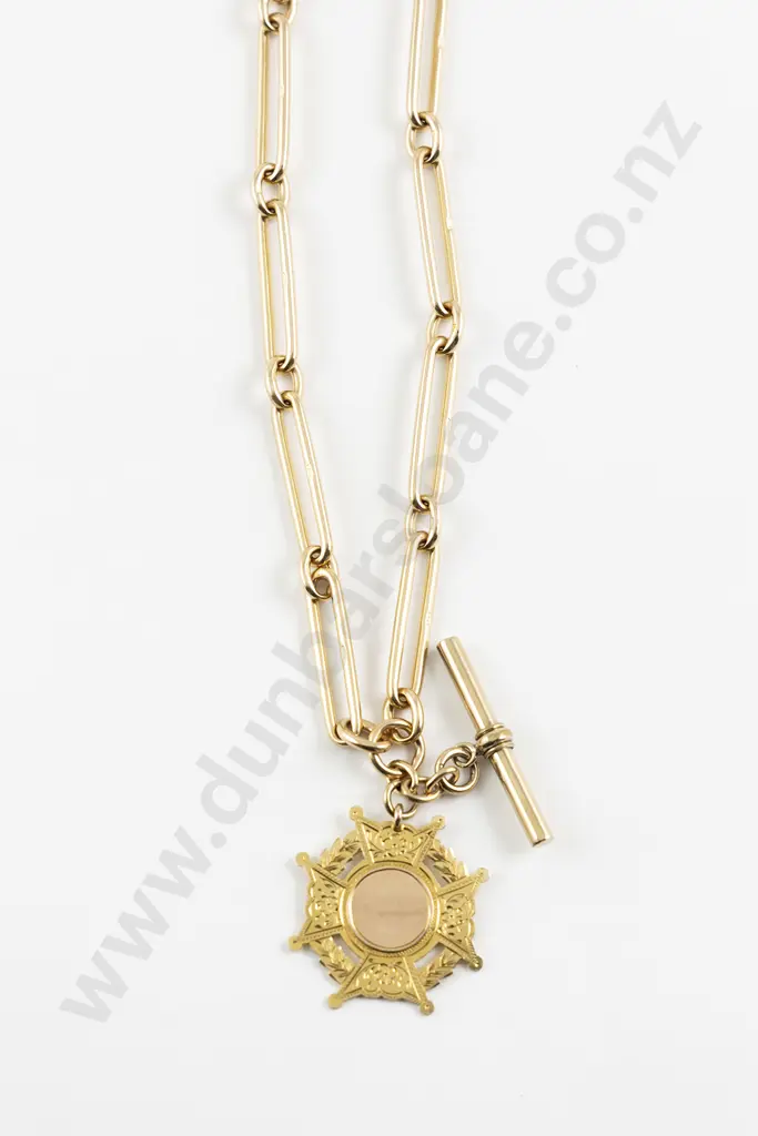Edwardian 15ct Rail Link Albert Chain with 9ct Medallion Fob Image 1++