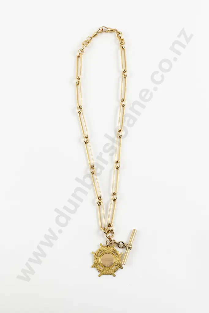 Edwardian 15ct Rail Link Albert Chain with 9ct Medallion Fob Image 1++