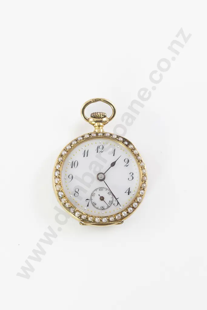 Cased Late C19th French 18ct and Enamel Open Face Fob Watch Image 1++