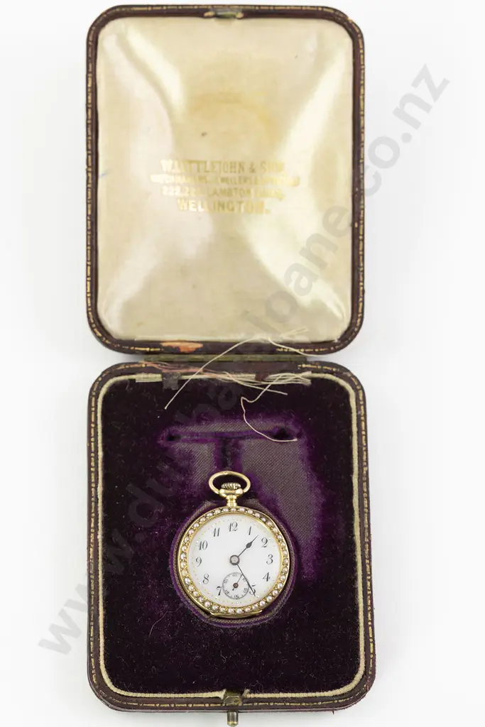 Cased Late C19th French 18ct and Enamel Open Face Fob Watch Image 1++