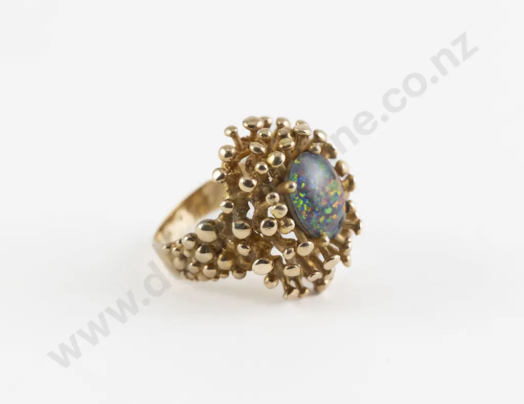 NZ C1970 Peter Minturn 9ct Single Opal Sea Anemone Ring Image 1++
