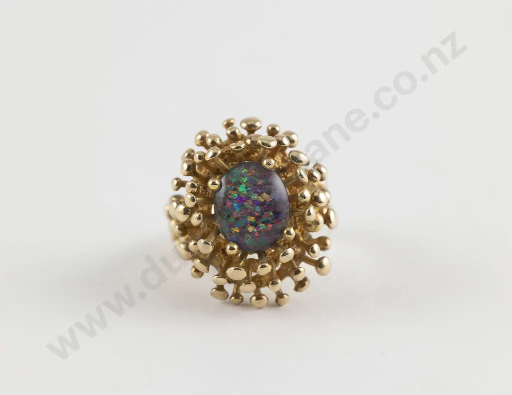 NZ C1970 Peter Minturn 9ct Single Opal Sea Anemone Ring Image 1++
