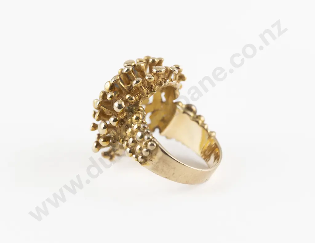 NZ C1970 Peter Minturn 9ct Single Opal Sea Anemone Ring Image 1++