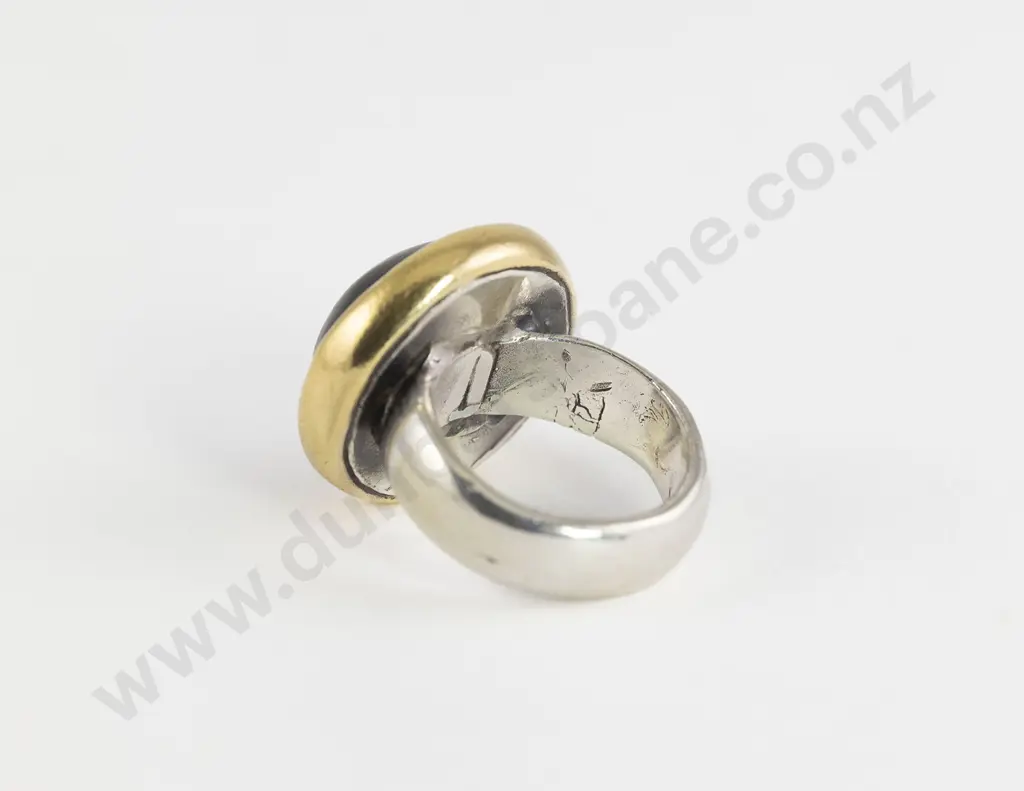 NZ Jeweller Paul Annear 18ct and S/S Argillite Ring Image 1++