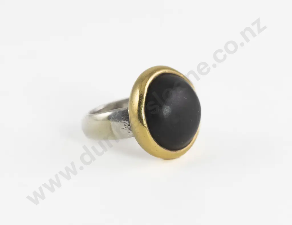NZ Jeweller Paul Annear 18ct and S/S Argillite Ring Image 1++