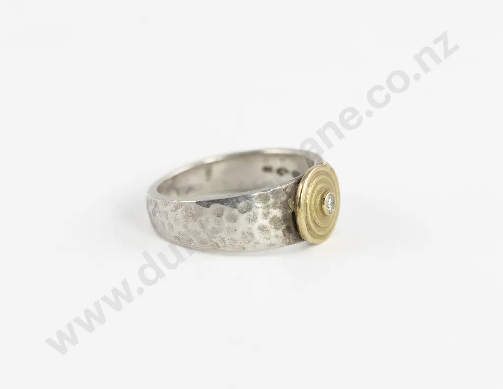NZ Contemporary Artist 18ct Gold and 925 Silver Solitaire Diamond Ring Image 1++