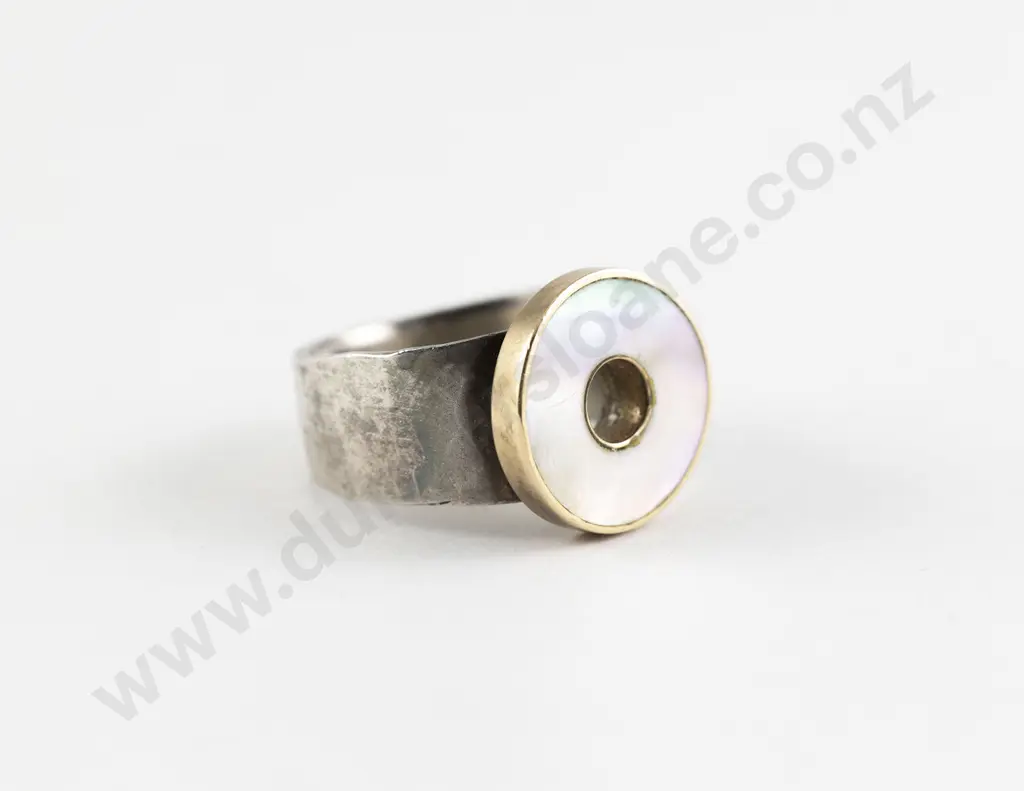 Contemporary Gold Silver and MOP Dress Ring Image 1++