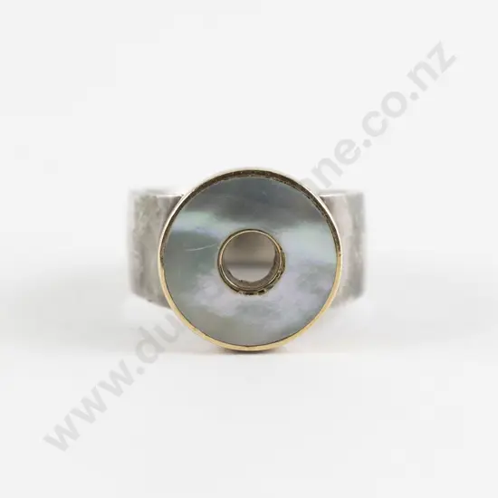 Contemporary Gold Silver and MOP Dress Ring