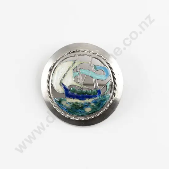 NZ Silver Reuben Watts (1869 - 1940) Auckland Enamel Arts and Crafts Brooch