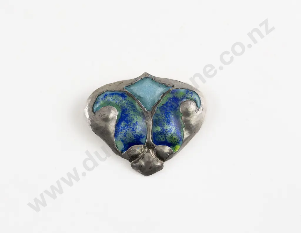 NZ Silver Reuben Watts Enamel Arts and Crafts Brooch Image 1++