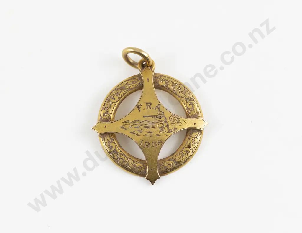 NZ Colonial Dated 1908 15ct F R A Challenge Shield Medal Image 1++