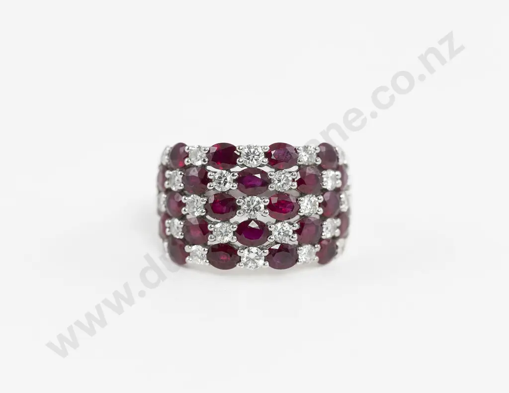 18ct White Gold 45stone Ruby and Diamond Dress Ring Image 1++