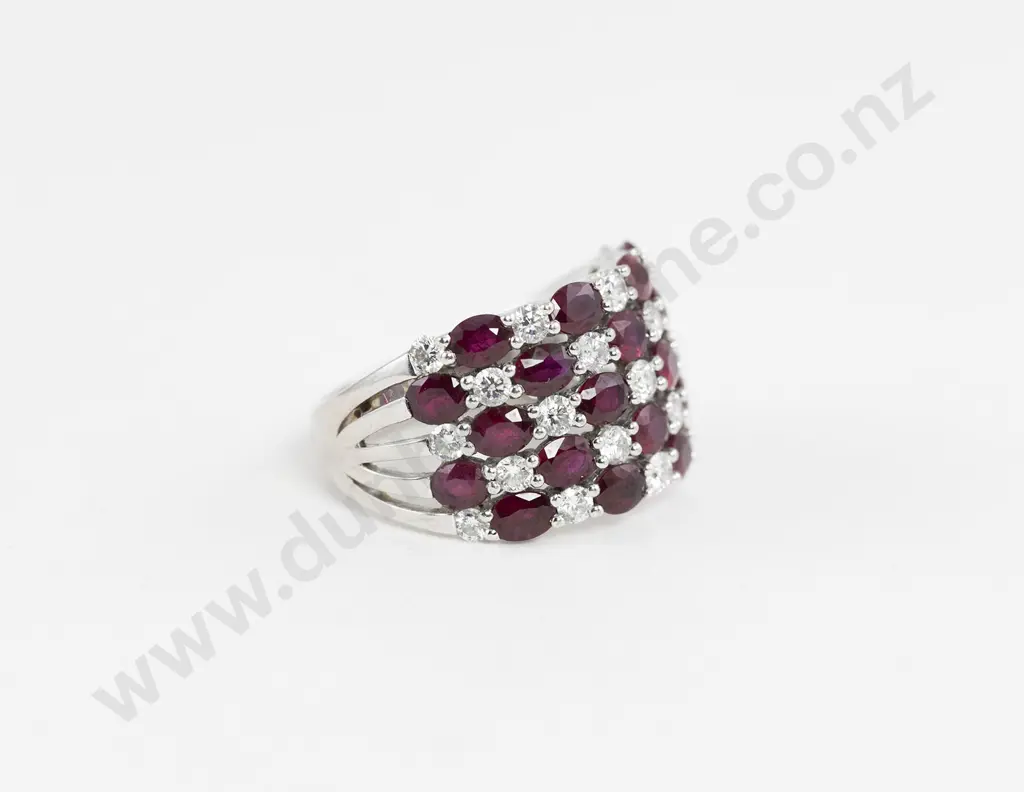 18ct White Gold 45stone Ruby and Diamond Dress Ring Image 1++