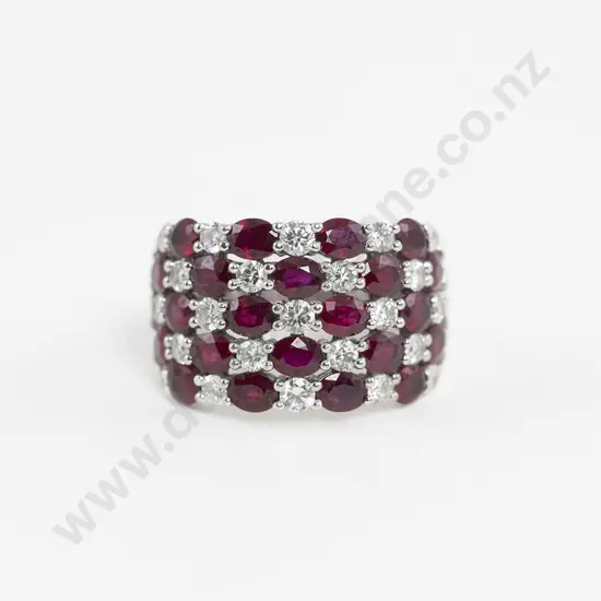 18ct White Gold 45stone Ruby and Diamond Dress Ring