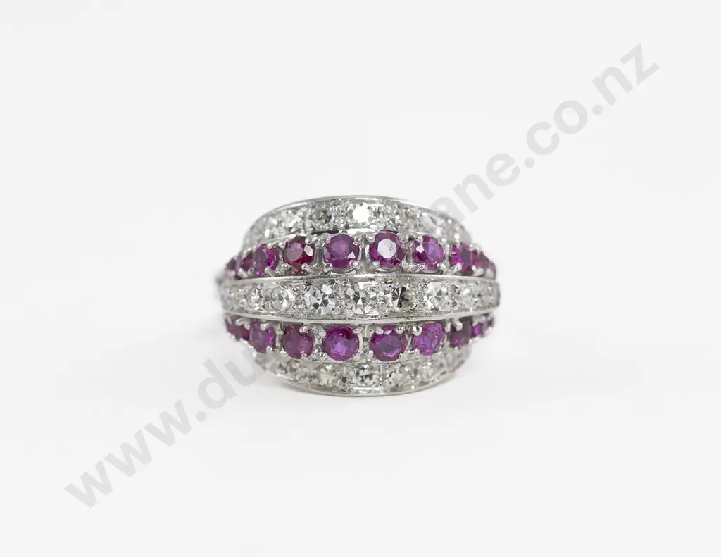 18ct White Gold 49stone Ruby and Diamond Cluster Dress Ring Image 1++