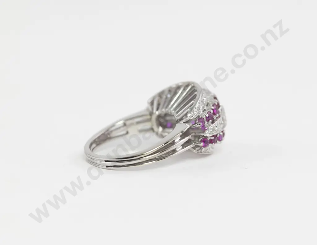 18ct White Gold 49stone Ruby and Diamond Cluster Dress Ring Image 1++
