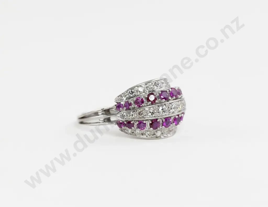 18ct White Gold 49stone Ruby and Diamond Cluster Dress Ring Image 1++
