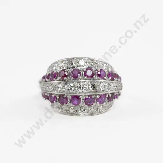 18ct White Gold 49stone Ruby and Diamond Cluster Dress Ring