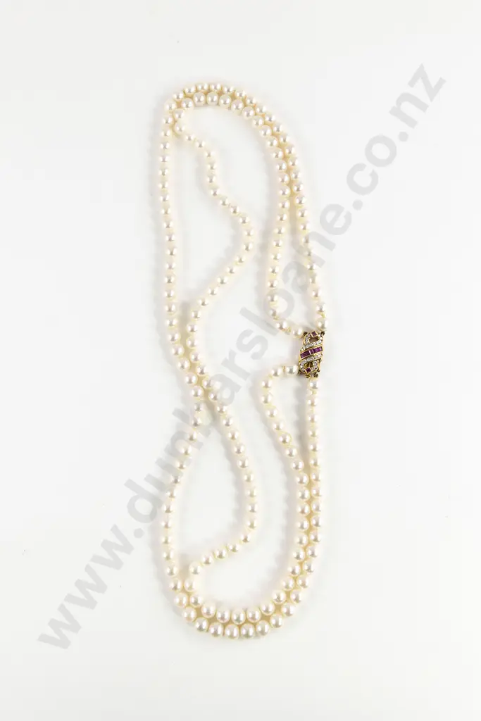 Uniform Double Strand Cultured Pearl Necklace Image 1++