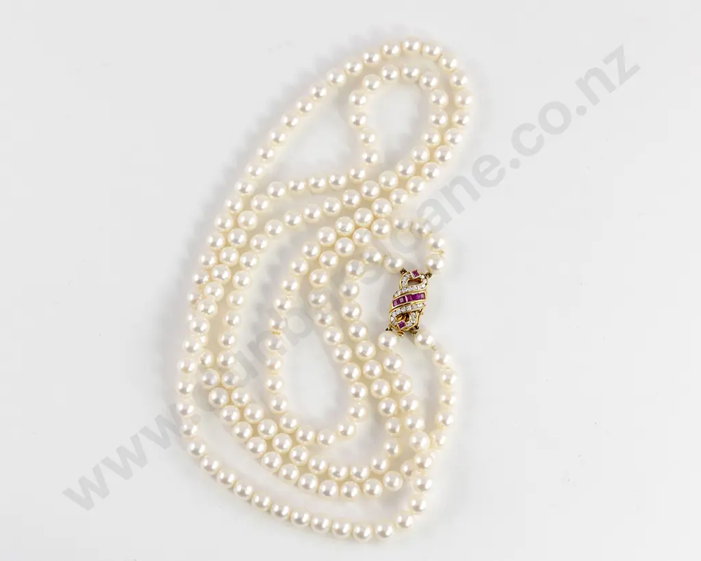 Uniform Double Strand Cultured Pearl Necklace Image 1++