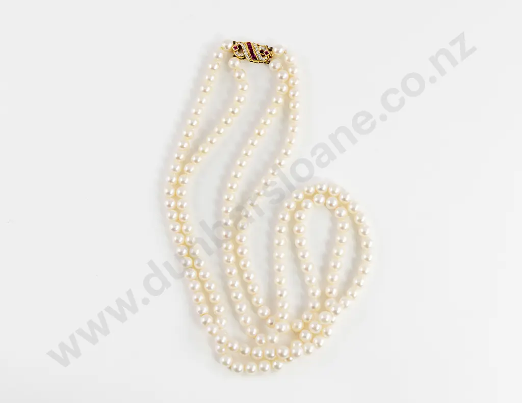 Uniform Double Strand Cultured Pearl Necklace Image 1++