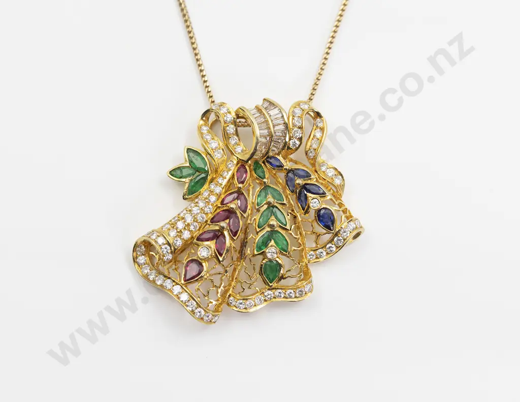 18ct Ruby Emerald Sapphire and Diamond Fancy Dress Pendant Image 1++