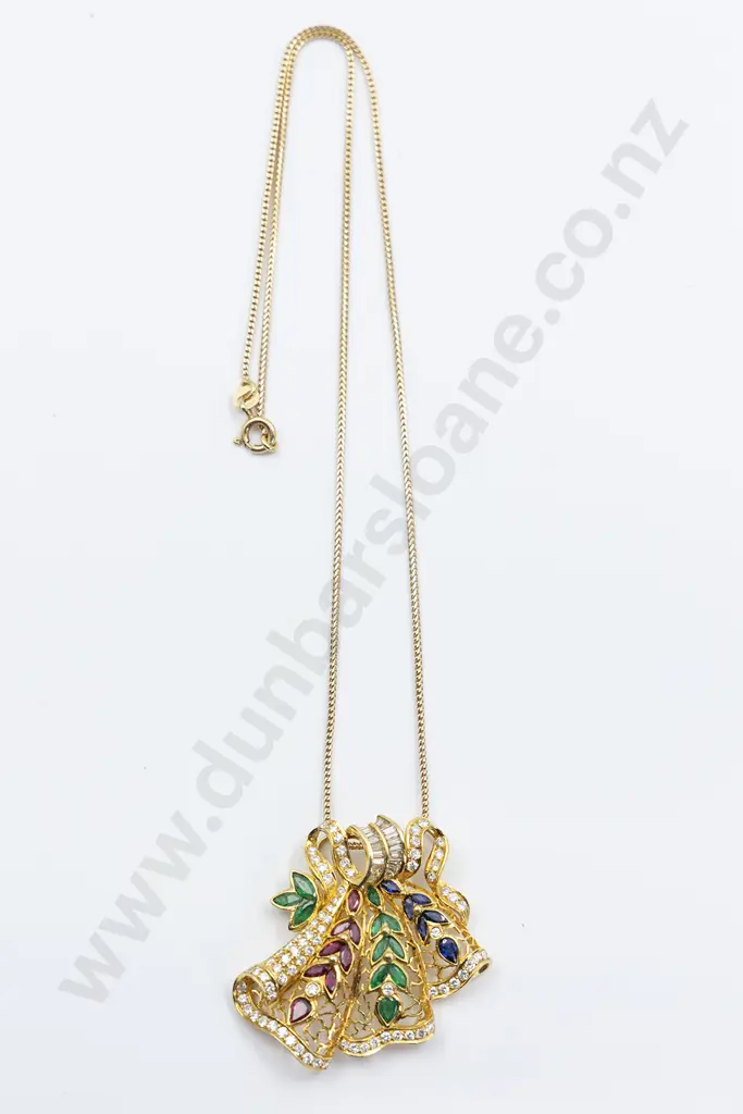 18ct Ruby Emerald Sapphire and Diamond Fancy Dress Pendant Image 1++