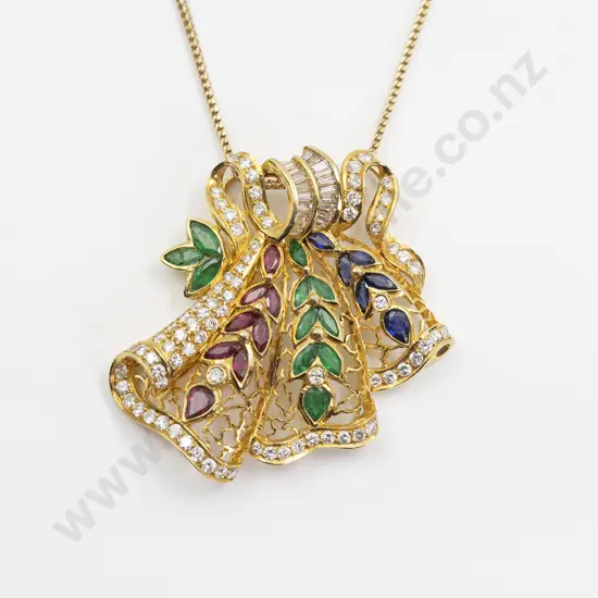 18ct Ruby Emerald Sapphire and Diamond Fancy Dress Pendant