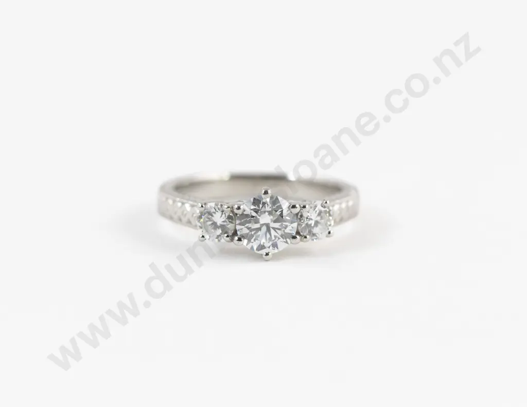 All Platinum Three Stone Diamond Bridge Ring Image 1++