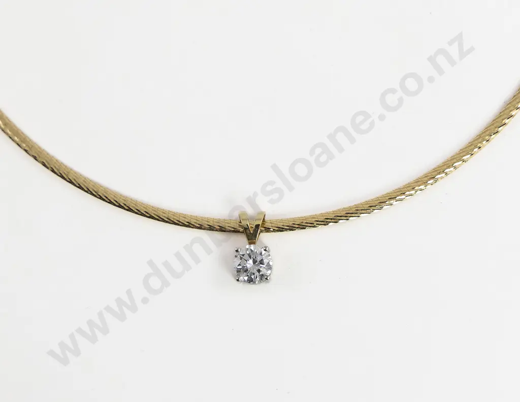 18ct Yellow and White Gold Solitaire Diamond Pendant on Omega Necklace Image 1++