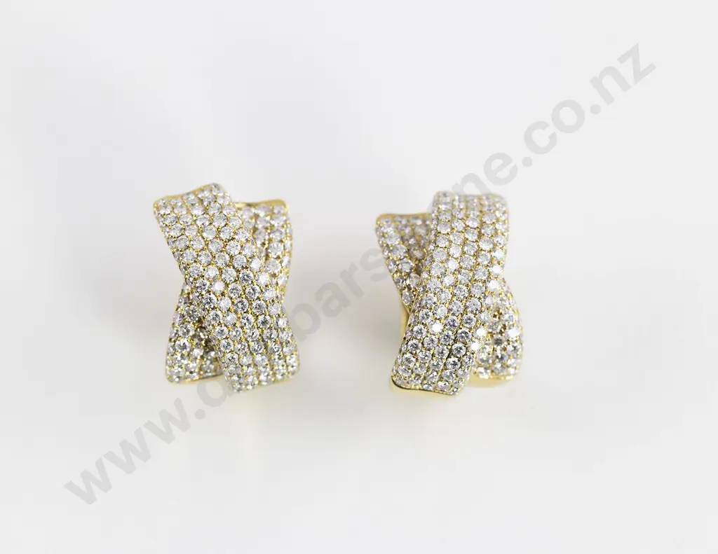 Pair Vintage Cartier 18ct Pave Diamond Cross-Over Huggie Hoop Earrings Image 1++