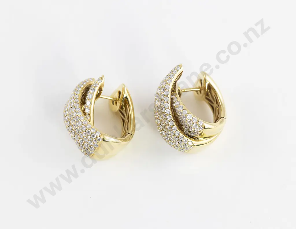 Pair Vintage Cartier 18ct Pave Diamond Cross-Over Huggie Hoop Earrings Image 1++