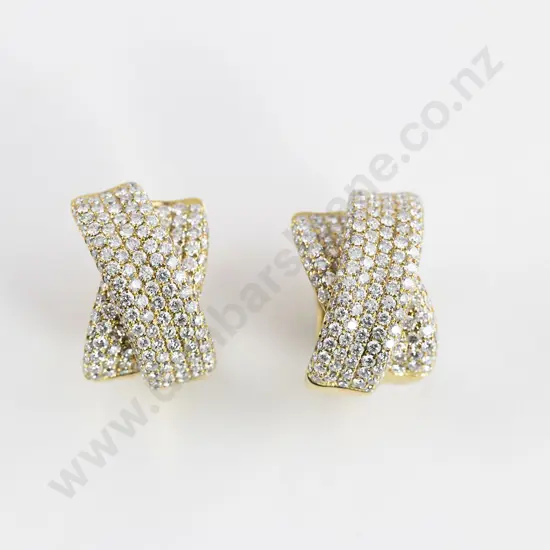 Pair Vintage Cartier 18ct Pave Diamond Cross-Over Huggie Hoop Earrings