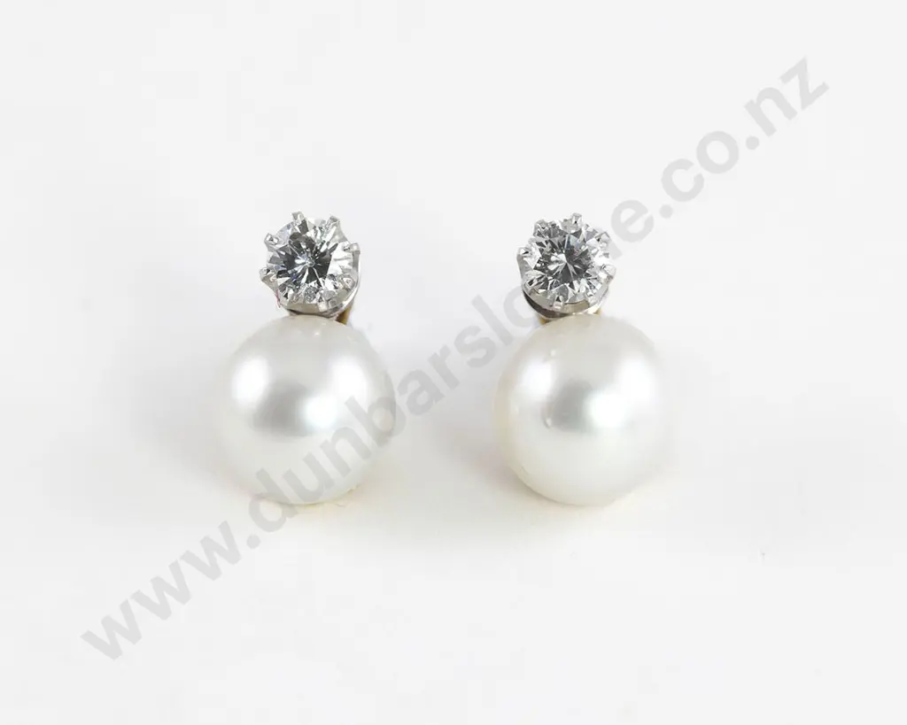 Pair 18ct White Gold South Sea Pearl and Diamond Earrings Image 1++