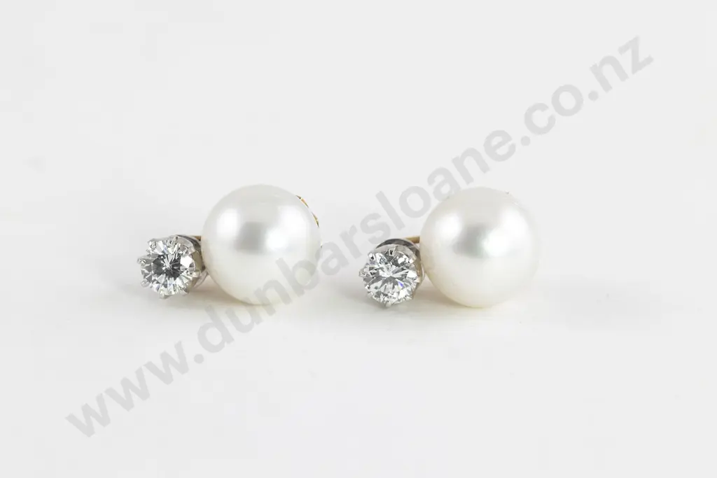 Pair 18ct White Gold South Sea Pearl and Diamond Earrings Image 1++