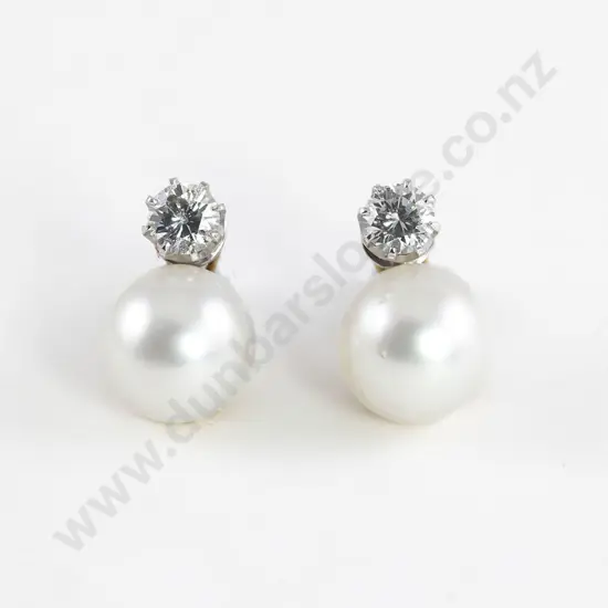 Pair 18ct White Gold South Sea Pearl and Diamond Earrings