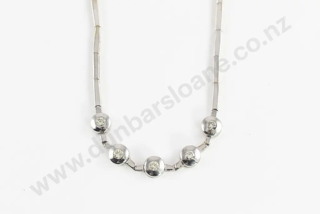 14ct White Gold Five Stone Diamond Necklet Image 1++