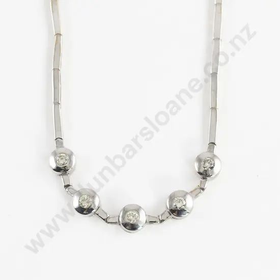 14ct White Gold Five Stone Diamond Necklet