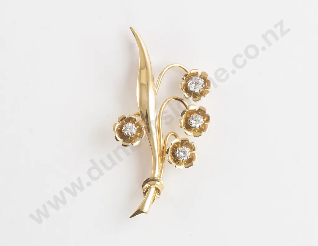 18ct Four Stone Diamond Spray Brooch Image 1++