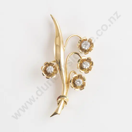 18ct Four Stone Diamond Spray Brooch