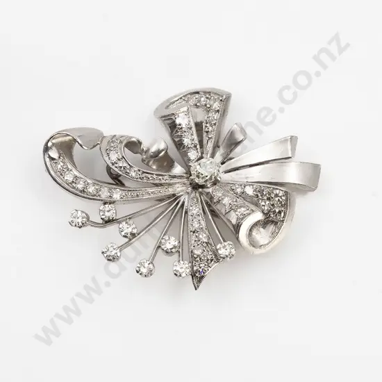 Vintage Pre-War 18ct White Gold and Platinum Diamond Spray Brooch