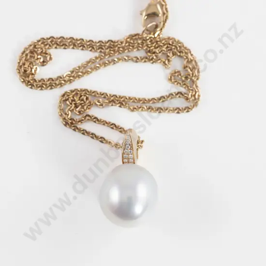 18ct Rose Gold White Paspaley Pearl and Diamond Pendant
