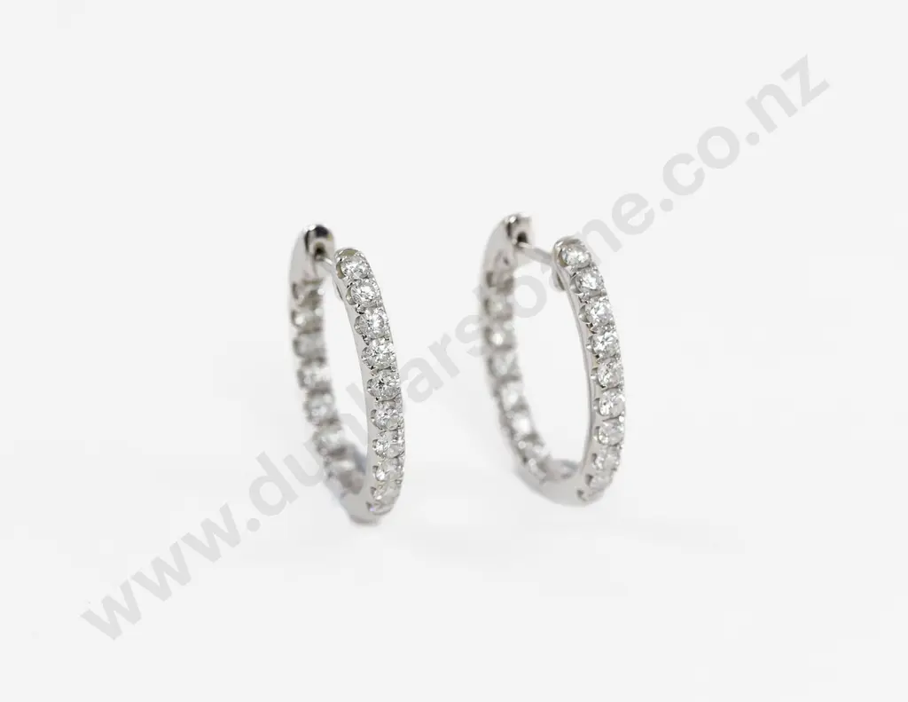 Pair 18ct White Gold Diamond Oval Hoop Earrings Image 1++