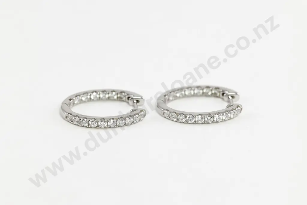 Pair 18ct White Gold Diamond Oval Hoop Earrings Image 1++