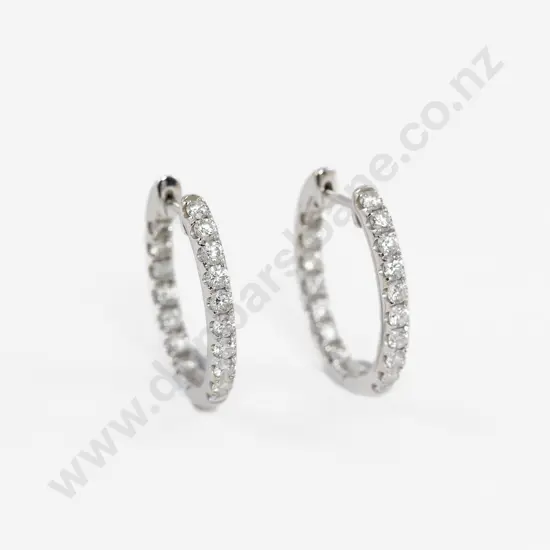 Pair 18ct White Gold Diamond Oval Hoop Earrings