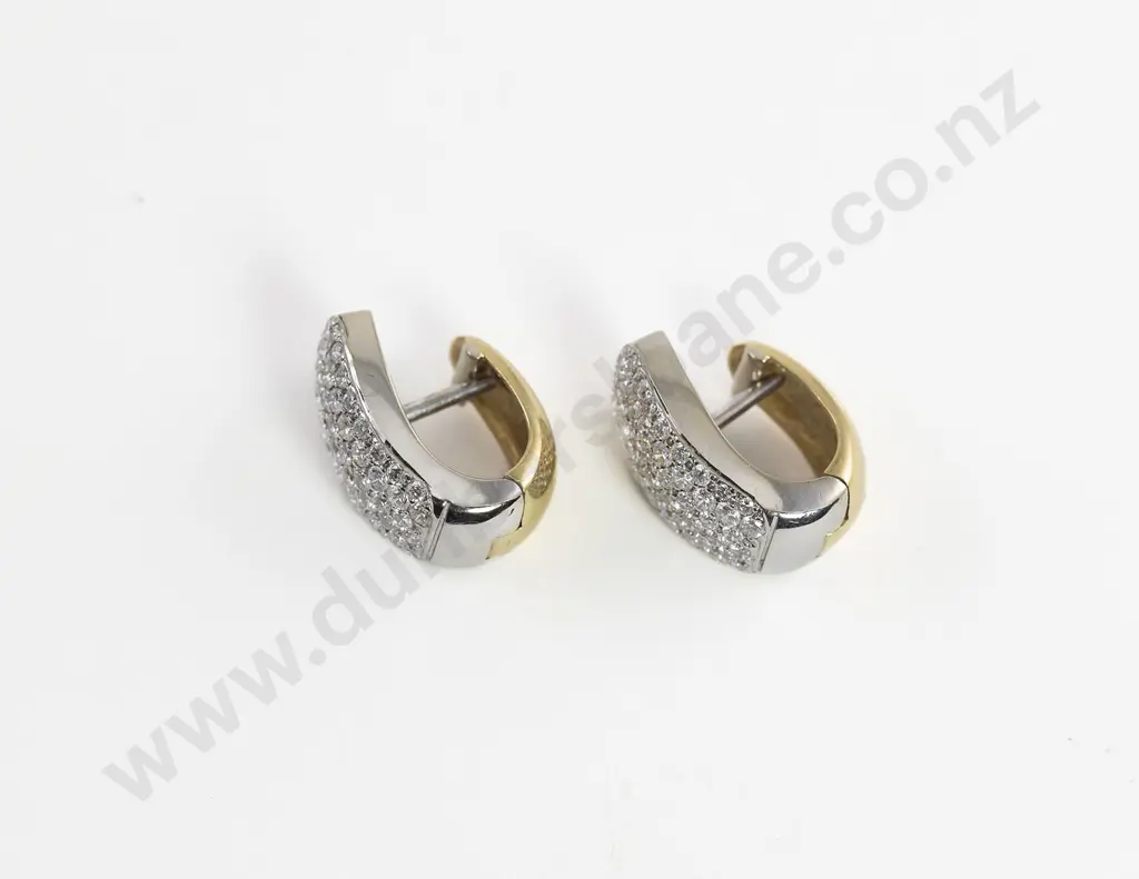 18ct Yellow and White Gold Diamond Hoop Earrings Image 1++