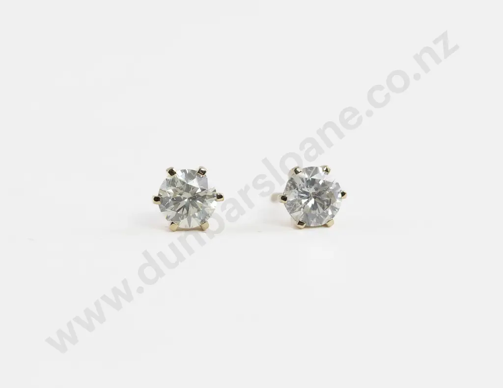 14K Yellow Gold and Diamond Stud Earrings  six claw set round brilliant cut light fancy champagne diamonds approx 2.02cts tdw Image 1++
