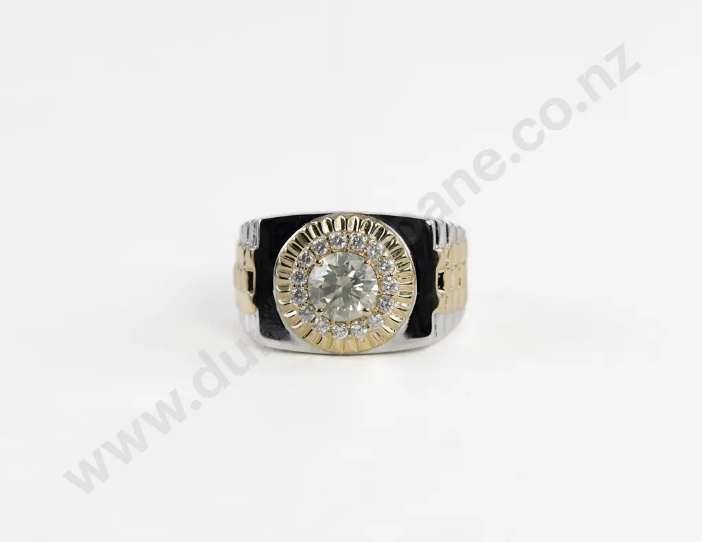 14ct Yellow and White Solitaire Diamond Gents Dress Ring Image 1++